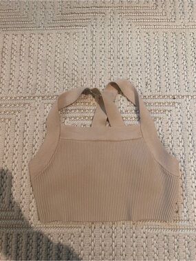 House of Harlow 1960 Beige Ribbed Knit Crop Tank